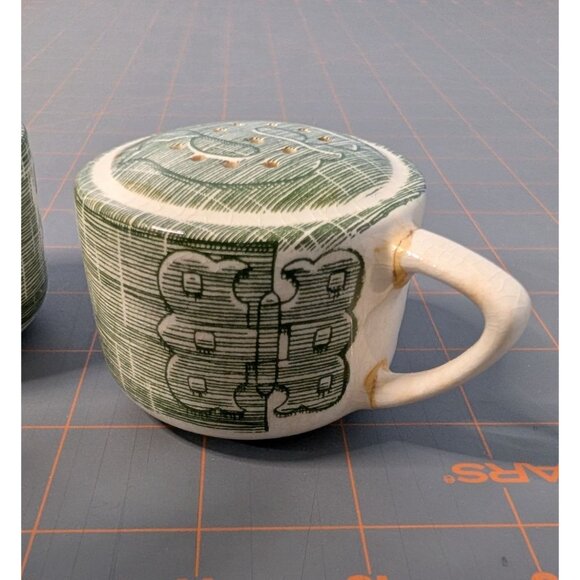 Royal Salt & Pepper Shakers Handle Vintage Green Pattern Ceramic - Picture 6 of 11